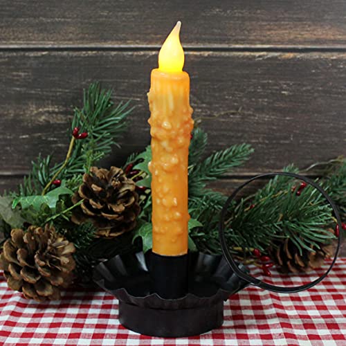 CVHOMEDECO. Real Wax Hand Dipped Battery Operated LED Timer Taper Candles Rustic Primitive Flameless Lights Decor, 6-3/4 Inch, Orange, 2 PCS in a Package - color: Orange 2 Pcs