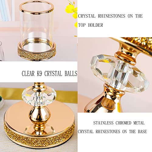 Candle Holder, Pillar Candle Holders, Crystal Candlesticks Holder for Wedding, Parties, Events, Chirstmas,Home Decor, Table Centerpieces CH028D (S) - size: Gold ( S )
