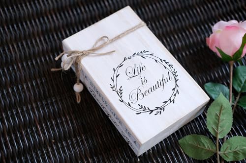 LIVDUCOT Decorative Books for Home, White Faux Books for Decoration, Rustic Farmhouse Display Wood Book Stack Coffee Table Decor Set of 2 (A Simple Life Is A Beautiful Life) - color: Life is beautiful