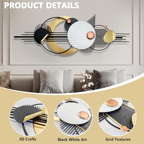 Metal Wall Art, Black and White Gold Wall Sculptures, Minimalist Geometric Decor, 3D Large 59"*21” Wall Art for Living Room Bedroom Bathroom Study Modern Wall Decor, Home Hanging Wall Sculpture - style: wall sculpture 2