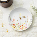 Crisky Initial Jewelry Tray Ring Dish & Gift Box, Ceramic Flower Trinket Dish for Rings Earrings Necklaces Keys, Bridal Shower Engagement Birthday Gift for Women, Friends 4.57" (Gold Foil D - style: Initial D