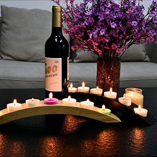 Wooden Bridge Candle Holders 15 inch in Length, Long Tea Light Candle Holders Bar, 7 Candle Seat-Black - color: Black