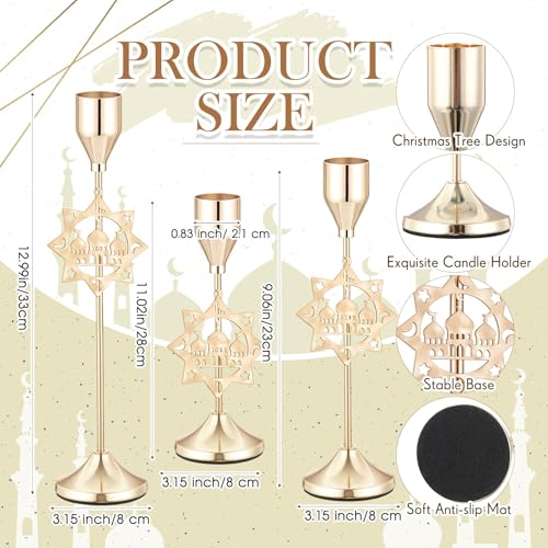 Ceenna 3 Pcs Ramadan Candle Holders, 3 Size Mosque Candlestick Holders, Gold Candle Holder for Eid Mubarak Ramadan Decorations Table Centerpiece Mantel Decor Housewarming Gifts - style: Mosque