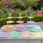 Pack of 10 NWK Cake Stand Set, with 3 x Two-Tier and 3 x Three-Tier Cupcake Stands, 4 x Appetizer Trays, 1 x Tablecloth for Birthday Bridal Baby Shower Party (Colorful) - color: Colorful