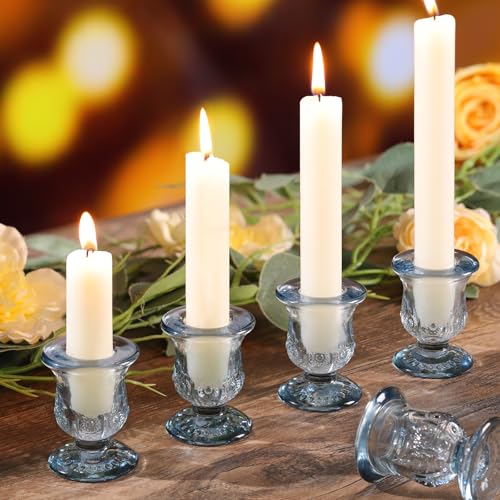 10pcs Blue Candlestick Holders, Glass Taper Candle Holders for Table Centerpiece Decor, Wedding, Birthday, Gift - color: Blue