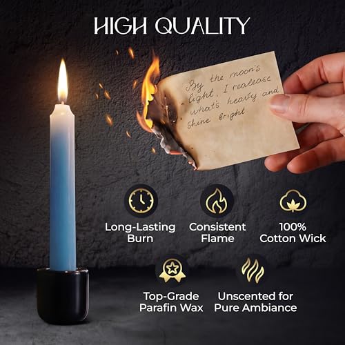 WYSPELL 36 Colored Spell Candles | 5" x 1/2" | Taper Candles Kit for Witchcraft & Decor | 6 Chime Candle Holders | Wiccan Supplies & Candlesticks Set