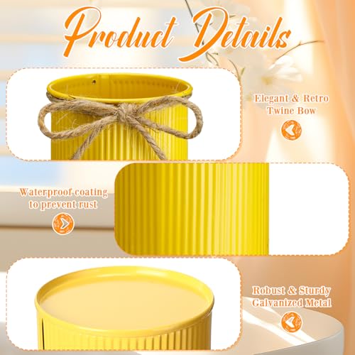 Rustic Vase for Table Centerpieces 4.33 Inch Small Petite Flower Vase with Twine Bow Vintage Farmhouse Decor for Wedding Reception Dining, Home Galvanized Metal Buckets(Yellow, Orange, Iron,12 Pcs) - color: Yellow, Orange, Iron