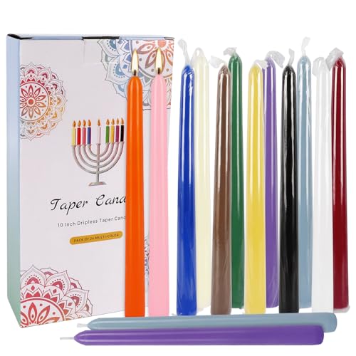 24 Pack 10" Tall Colored Taper Candles, Dripless Unscented Colorful Candlesticks for Birthdays Dinner Party Home Décor, Long Burning Spell Chime Candles for Meditation. - color: 24Pack-Multiple Colors-10inch