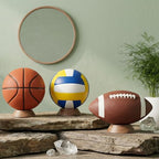 JUXYES Wooden Sphere Holder Display Stand, 3 Pack Large Wood Sport Ball Stand, Simple Round Display Easel Stands for Soccer Ball, Footballs, Baseball, Tolleyball, Basketball, Rugby - size: L - 3 PCS