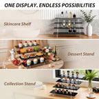 Acrylic Riser Display Stand, Black 4 Tier Cupcake Stand Display Risers Shelf Perfume Cologne Organizer Compatible with Funko Pop Food Dessert Makeup Skincare Cosmetics Lotion Organizer (1 PACK)