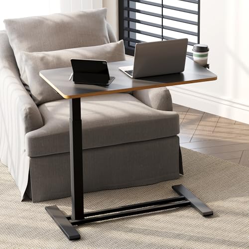 SANODESK Medical Adjustable Overbed Bedside Table with Hidden Casters, Pneumatic Mobile Laptop Computer Standing Desk Cart with Tray, Hospital and Home Use(31.5" W x 17.7" D, Black) - color: Black, size: Large