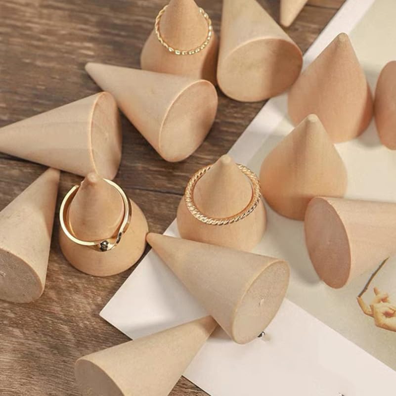 ABOOFAN Wooden Ring Display Stand Cone Shape Organizer for Jewelry Store and Home Use 8.46X5.90X5.70In Space Saving Ring Holder Rack