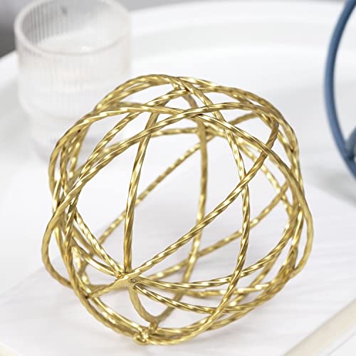 Metal Decorative Ball Gold Metal Geometric Sphere Iron Ball Table Decor Tabletop Orbs Decorations for Home Living Room Bedroom Bookshelf Coffee Tables, 5.25 Inches - color: Gold-5.25 in