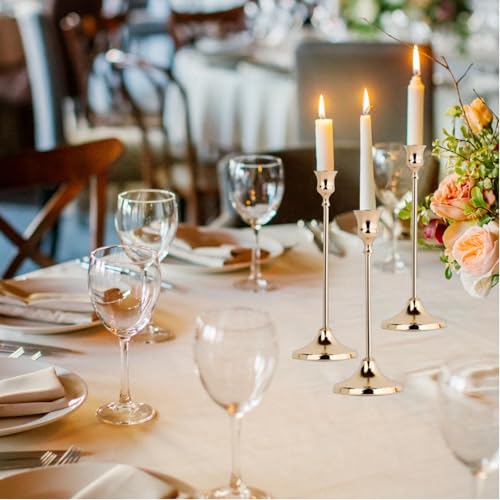 French Gold Candlestick Holders Set of 6, Metal Taper Candle Holders, Classic Decorative Candle Stick for Christmas, Wedding, Party, Dinner Tables,Home Décor - color: French Gold, size: 6PC
