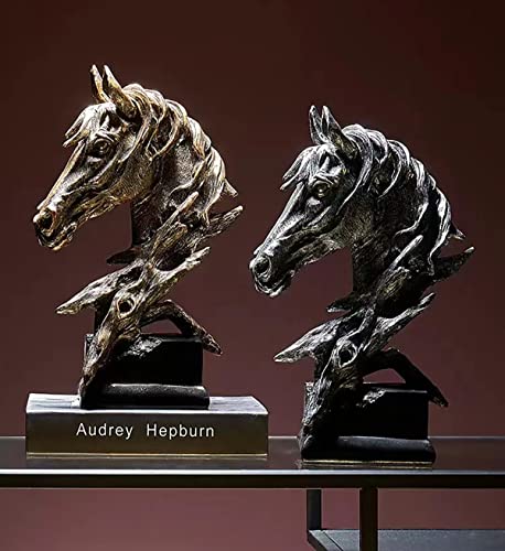 Dlfghos Horse Head Statue Decor Horse Sculpture Horse Decor for Home Coffee Table, Office, Bookshelf, Desk, Living Room, barn, Decor Horse Art Figurine Decorative（2 Pieces Horse Statue） - style: Horse