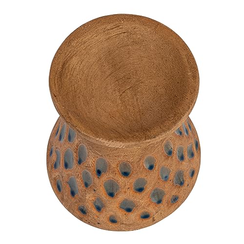 Creative Co-Op 6.5 Inches Debossed Terra-Cotta 3 Inches Pillar, Natural and Blue Candle Holder, Terracotta