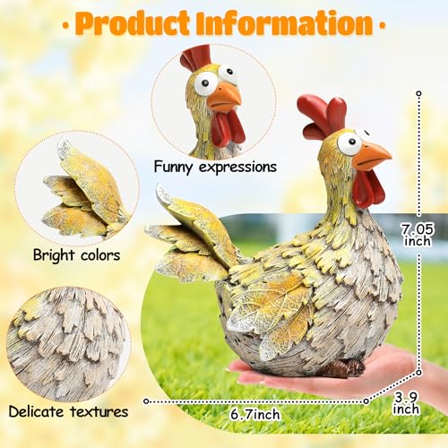 Outdoor Farmhouse Funny Chicken Statues Garden Cute Chicken Decorations Resin Animal Figurines Hen Yard Art Sculpture for Farm, Garden, Patio, Lawn, Outside Home Hen Decor