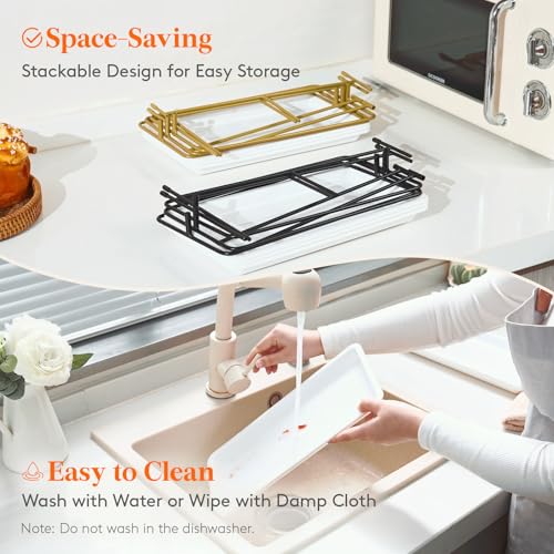 Lifewit 3 Tier Serving Tray, 36 x 17 cm/14 x 6.5" White Plastic Tiered Food Serving Platters, Tiered Tray Stand for Party with Black Collapsible Metal Stand, Dessert Display Stand for Cookies/Crackers - size: 14" x 6.5", style: Basic