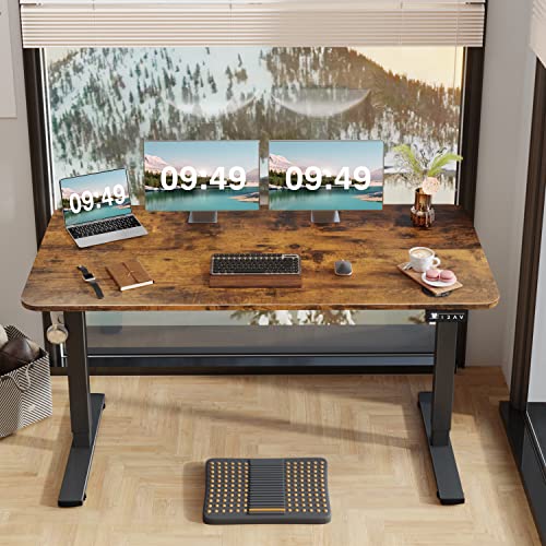 Furmax Electric Height Adjustable Standing Desk Large 55 x 24 Inches Sit Stand up Desk Home Office Computer Desk Memory Preset with T-Shaped Metal Bracke, Brown - color: Brown, size: 55 Inch