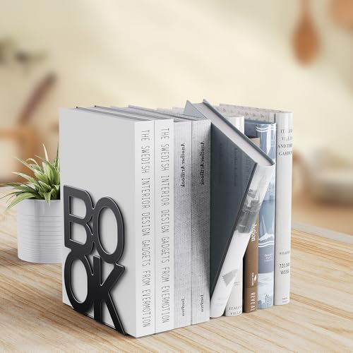 Book Ends - Decorative Metal Book Ends Supports for Bookrack Desk,Books, Unique Appearance Design,Heavy Duty (Black, 8 Pair) - color: Black, size: 8 pair