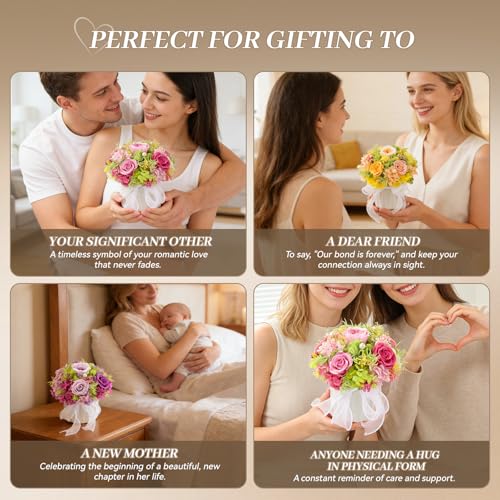 Preserved Flower Bouquet with Vase for Delivery Prime, Natural Forever Rose (Pink Eternal Floral Arrangement) - color: Pink