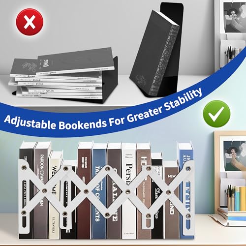 Dragon Bookends, Adjustable Bookends, Unique Book Holders for Shelves, Metal Book Ends for Heavy Books, Non-Skid Book Stander for Desk, Shelf, Office, Stationery Gift (White 2) - color: White 2