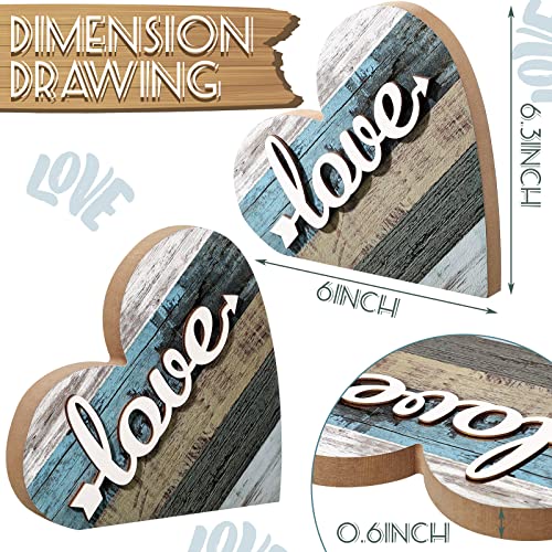 Jetec 2 Pcs Rustic Wooden Heart Table Decor, Daisy Farmhouse Home Decor, Bless This Home & Be Kind Sign for Living Room, Dining Room, Shelf & Mantel, Ideal Housewarming & Birthday Gift(Love Style) - style: Love Style