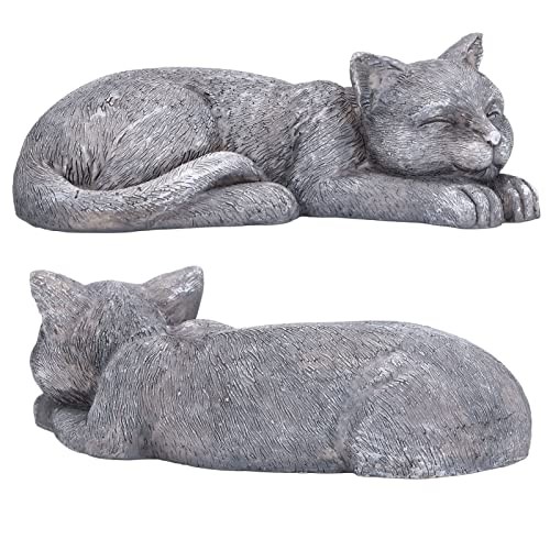 Hapivida Cat Garden Statue, 5.5in Mini Pet Garden Memorial Stone Sleeping Cat Statue Decor Outdoor Resin Realistics Sculptures Gift Grey - size: Grey Cat