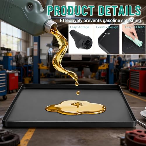 Oil Drip Mat for Under Car, 34x22in Silicone Oil Spill Mat for Garage Floor, No Splatter Non-Slip Oil Drip Pan Driveway Oil Catch Tray,Protect Garage Surface from Spill & Stain-Black - color: Black