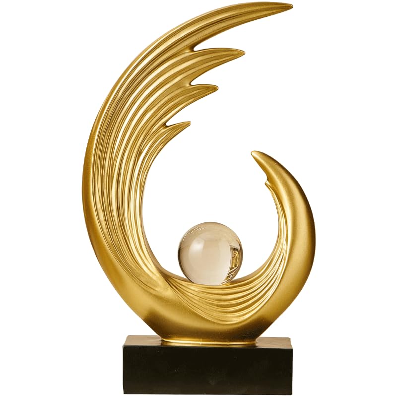 Modern Abstract Art Sculptures, Gold Entryway Table Accents, Black Shelf Decor Accents, Abstract Art Resin Sculpture for Dining Room, Office & Coffee Table – Centerpiece Fireplace Decor (Gold) - color: Gold
