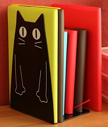 TOBSON Cute Cat Heavy Duty Bookend Nonskid Bookends Art Decoration,A Pairs(Black) - color: Black