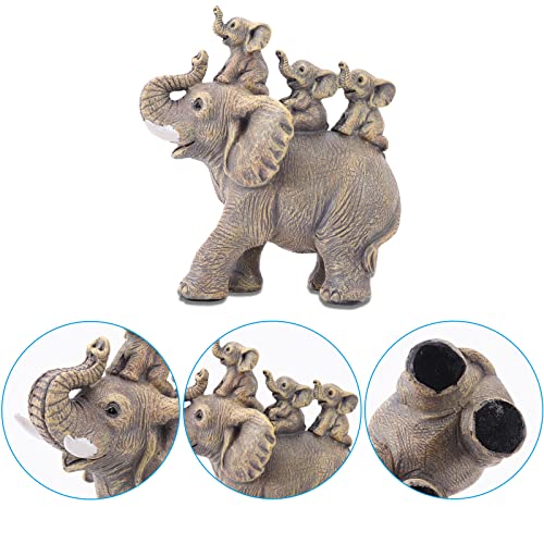 Cute Elephant Statue Home Décor Good Luck Elephant Carries Three Calves on Its Back Figurines Décor for Shelf Good Gifts for Women Decoration for Living Room, Bedroom, Office - color: Yellow-2