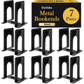 14 PCS/7 Pair Black Metal Bookends, 6.5 x 4.9 x 5.7in Heavy Duty, Non-Skid, Universal Book Stopper