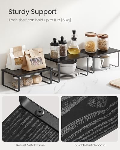 SONGMICS Cabinet Organizer Shelf, Set of 3 Kitchen Counter Shelves, Kitchen Storage, Spice Rack, Stackable, Expandable, Anthracite Gray and Matte Black UKCS220B01 - color: Anthracite Gray + Matte Black