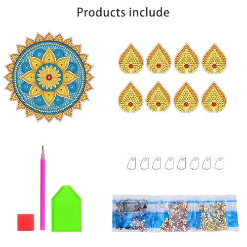 DIY Diamond Art Painting Candlestick Holders 5.71in Mandala Flower Shape Desk Candle Tray Tabletop Ornaments for Wedding Ramadan Party Home Table Centerpiece-Mandala09 - color: Mandala09