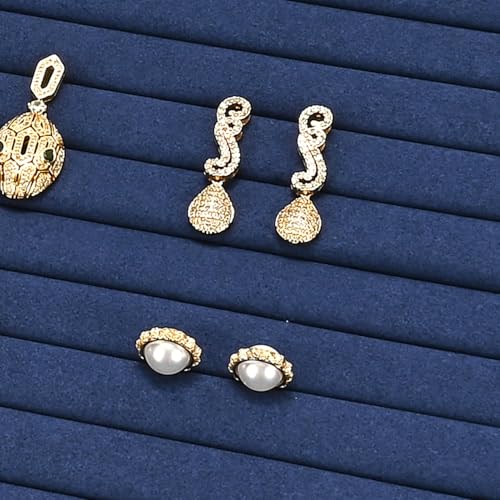 11 Slots Microfiber Jewelry Tray, Ring Display Earring Display Tray, Ring Earrings Studs Tray Showcase Display Jewelry Organizer (Blue) - color: Blue, size: 11 Slot