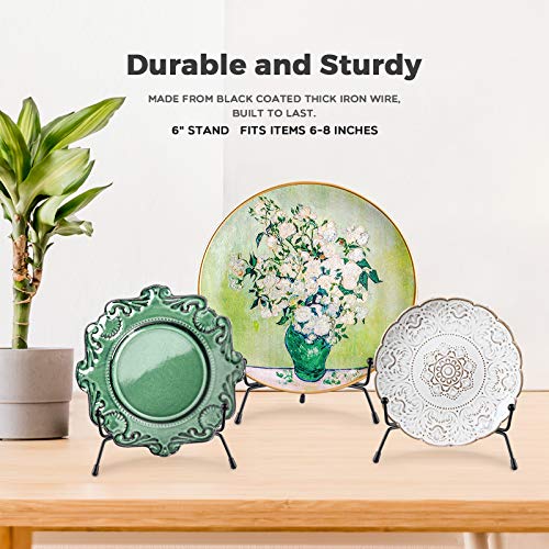 Mocoosy 4 Pack Improved Anti-Slip Plate Stands for Display, 6 Inch Plate Holder Display Stand, Picture Frame Holder Stand, Black Iron Easel Stands for Photo, Decorative Plate and Tabletop Arts - size: 6 Inch