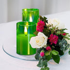 Eywamage Green Glass Flameless Candles with Remote Batteries, LED Pillar Candles Flickering Spring Home Decor Set of 5 - color: Green