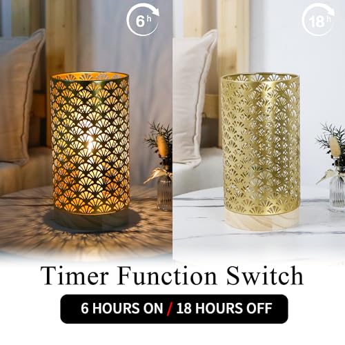 JHY DESIGN Metal Battery Powered Lamp 9''H Medium Cordless Table Lamp with 6-Hours Timer Modern Lamp for Weddings Party Patio Garden Indoors Outdoors Table Balcony（Gold） - color: Gold