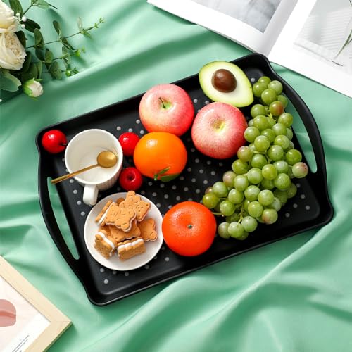 Uiifan 6 Pcs Non Slip Serving Tray with Handles 16.8 x 11.6 Inch Large Food Trays for Eating Breakfast Dinner Bed Snack Fruit Dessert Drink Beverage(Black)