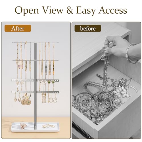 pickpiff Silver Jewelry Stand Holder Organizer: 14.5" Sturdy Hanger for 80 Pcs Jewelry, Jewlery Tower for Display Necklace, Earring, Bracelet, Watch - color: Chrome Silver, size: 14.5" Height