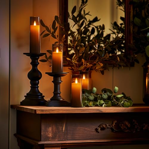 Homemory Decorative Flameless Candles, Battery Operated Candles with Remote & Timer, Flickering Led Pillar Candles, Plexiglass, Grey, Pack of 9, D2.2 xH 5" 6" 7" - color: Gray