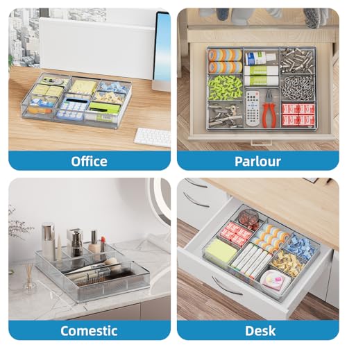 Marbrasse Desk Drawer Organizer, Metal Mesh Drawer Organizer Tray with 5 Adjustable Compartments,Desk Organizers and Accessories for Home,Office,Kitchen,Makeup,Vanity (Silver) - color: Silver