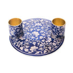 Yair Emanuel Flat Plate Candle Holders for Shabbat 4 Inch Vibrant Pattern Design Modern Judaica Gift (CSE-6 Blue Pottery) - color: Cse-6 Blue Pottery