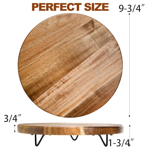 TOPZEA Decorative Round Wood Riser for Display, 10 inch Acacia Wood Pedestal Stand Farmhouse Kitchen Decor Tray Coffee Table Bathroom Counter Organizer for Plant Pot, Perfume, Cake, Lamp