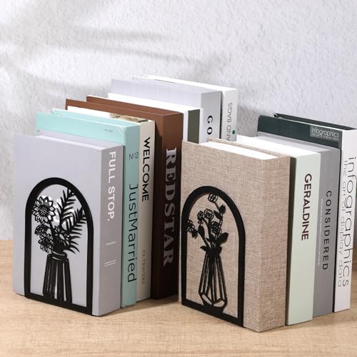 3 Pair Decorative Book Ends for Shelves, Metal Bookends, Heavy Duty Non-Slip Book Stopper for Heavy Books, Shelf Holder Supports for Home Office