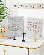 Henoyso 4 Pcs Velvet Ring Display 50 Slots L-Shaped Ring Display Stand Tray Holder for Selling Earring Jewelry - color: Grey
