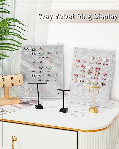 Henoyso 4 Pcs Velvet Ring Display 50 Slots L-Shaped Ring Display Stand Tray Holder for Selling Earring Jewelry - color: Grey