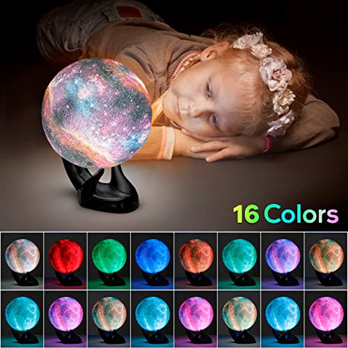 BRIGHTWORLD 7.1inch Galaxy Lamp 16 Colors Moon Lamp 3D Printing, Remote & Touch Control USB Rechargeable, Birthday Gifts for Women Room Decor Aesthetic（Black Hand Base） - style: 7.1in Black Hand Base