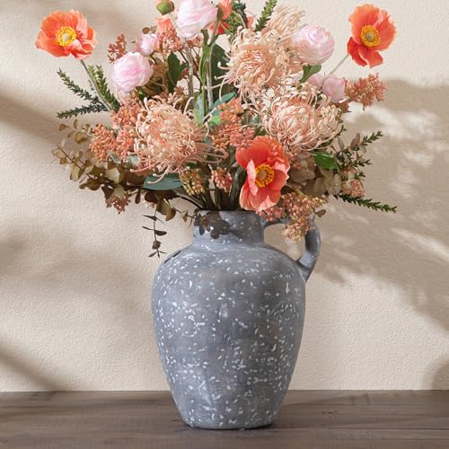 Ceramic Decorative Flower Vase with Handle, 8.85 Inch Pottery Rustic Farmhouse Vase for Home Decor, Living Room, Shelf Decor, Wedding, Housewarming Gift - color: Farmhouse-8.85 In-2